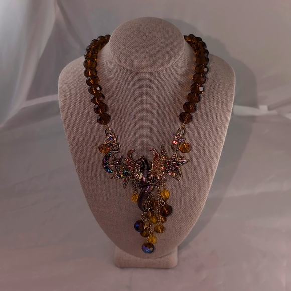Kirks Folly Statement Necklace Celestial Dragons Fantasy Beaded Gold - Picture 9 of 9